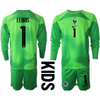 Camiseta Francia Hugo Lloris #1 Portero Segunda Equipación Replica Mundial 2022 para niños mangas largas (+ Pantalones cortos)